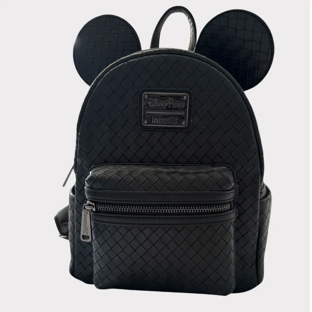 Disney Parks Loungefly Mickey Mouse Black Woven Mini Backpack
